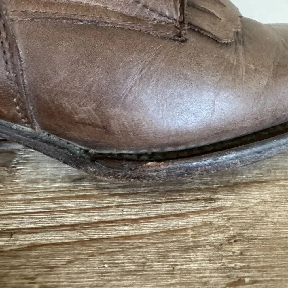 Raywelt Brown Leather Square Toe Fringe Roper Lace Up Ankle Boot Size  7.5 - Picture 17 of 17